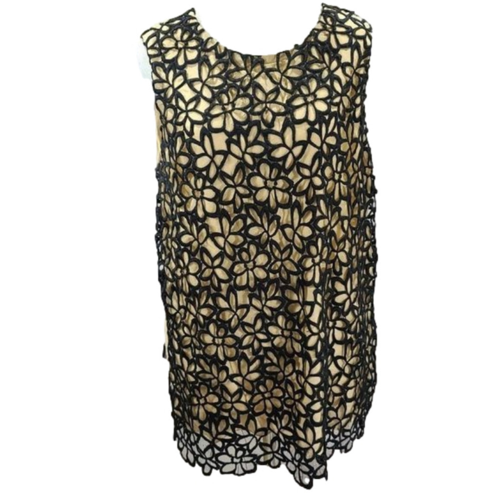 Lela Rose cream and navy blue large floral lace Size Large